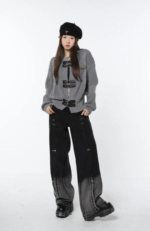 Grunge Saddle Buckle Cardigan