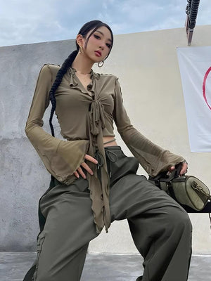 Tie Front Mesh Top