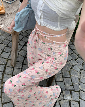 Coquette Roses & Bows Flared Pants