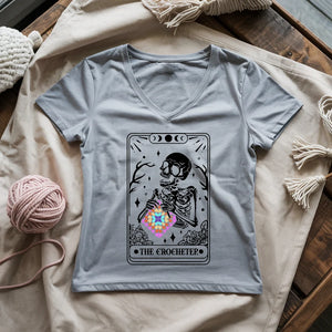 Skeleton Crocheter Tarot Lady V-neck