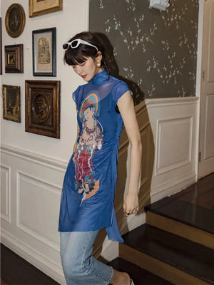 Chinese Woman Mesh Top