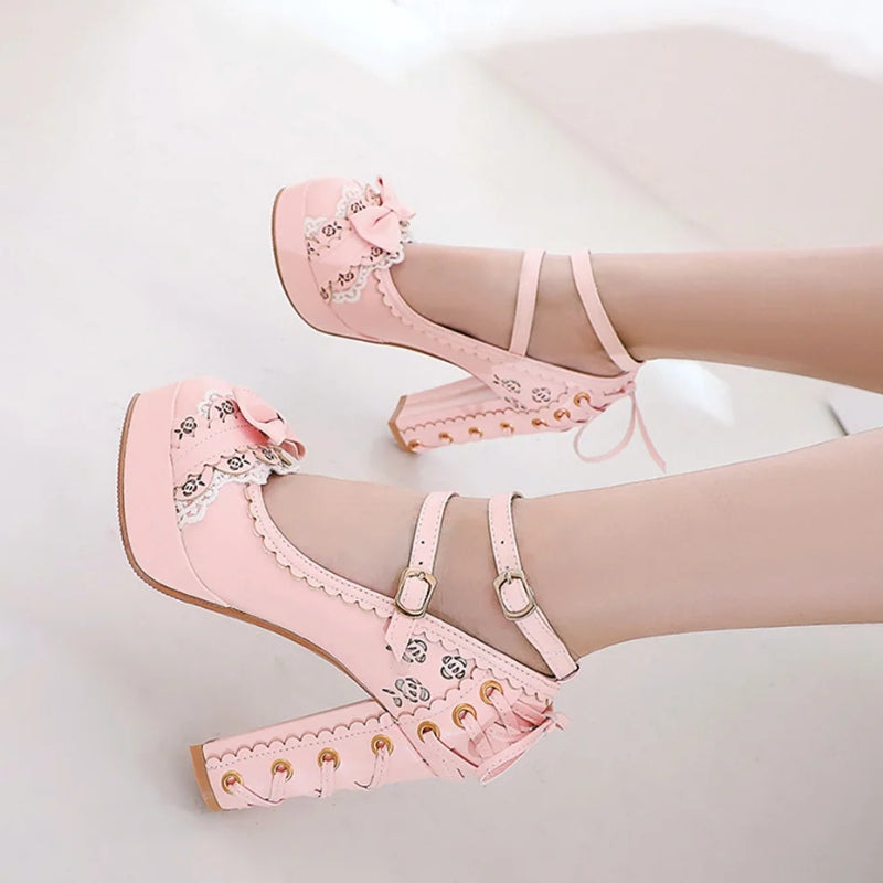 Coquette Lace Up High Heels