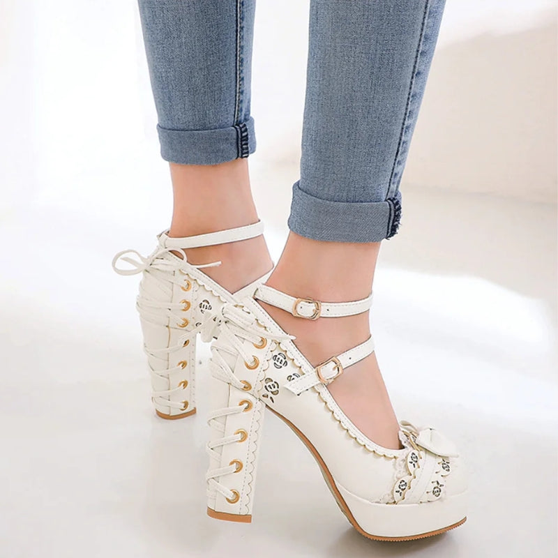 Coquette Lace Up High Heels