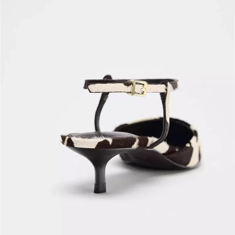 Cow Print Pointed-Toe Kitten Heel