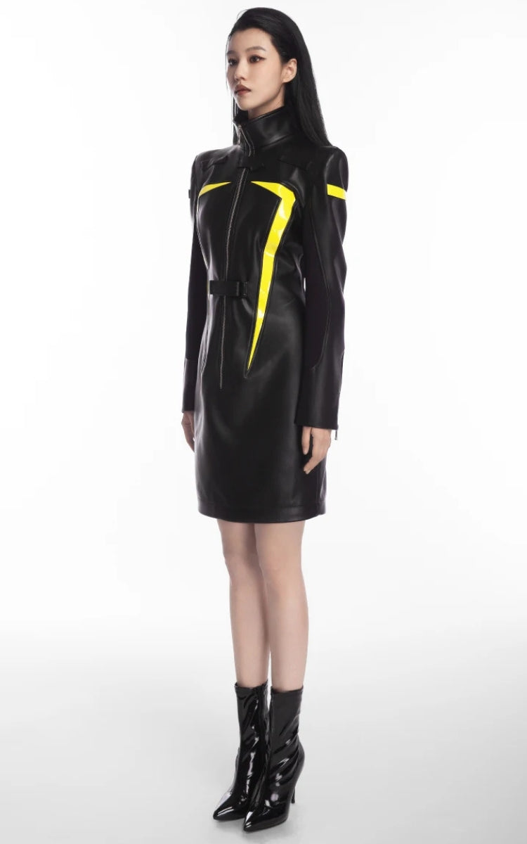 Cyberpunk Faux Leather Maxi Dress