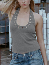 Eyelet Halter Neck Top