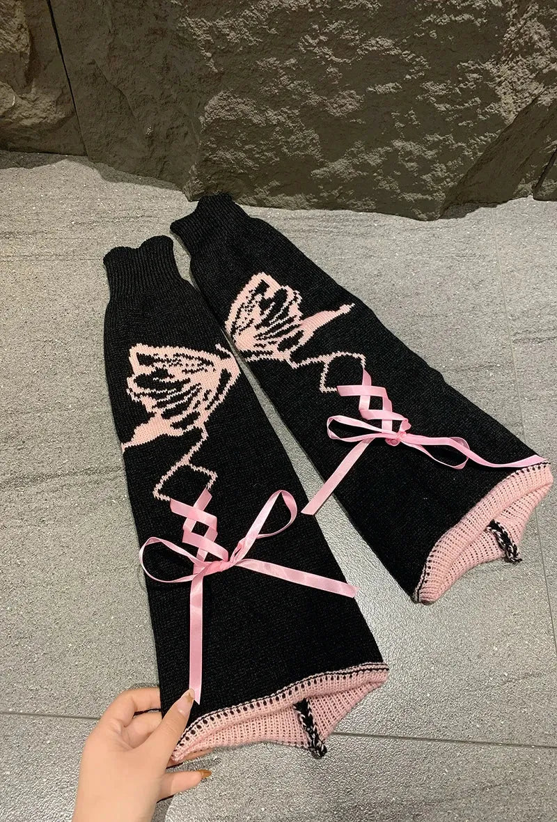 Grunge Butterfly Lace Up Leg Warmers
