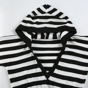 Grunge Striped Hooded Crop Top