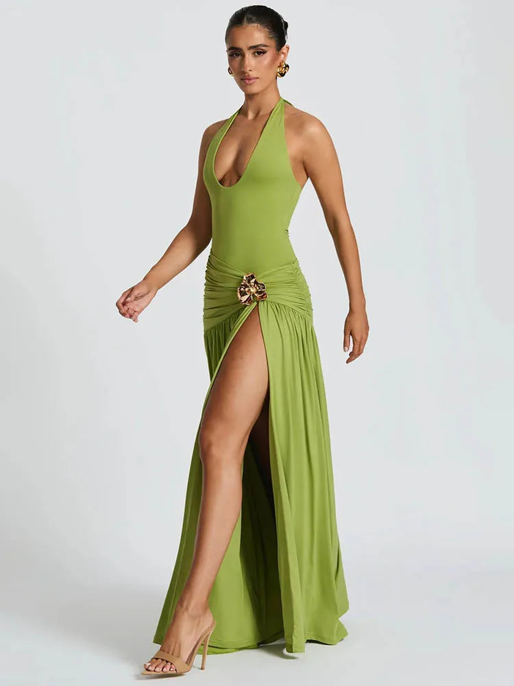 Halter Bodysuit & Maxi Skirt Two Piece Set
