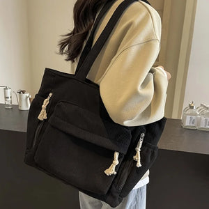 Multi Pocket Corduroy Tote Bag
