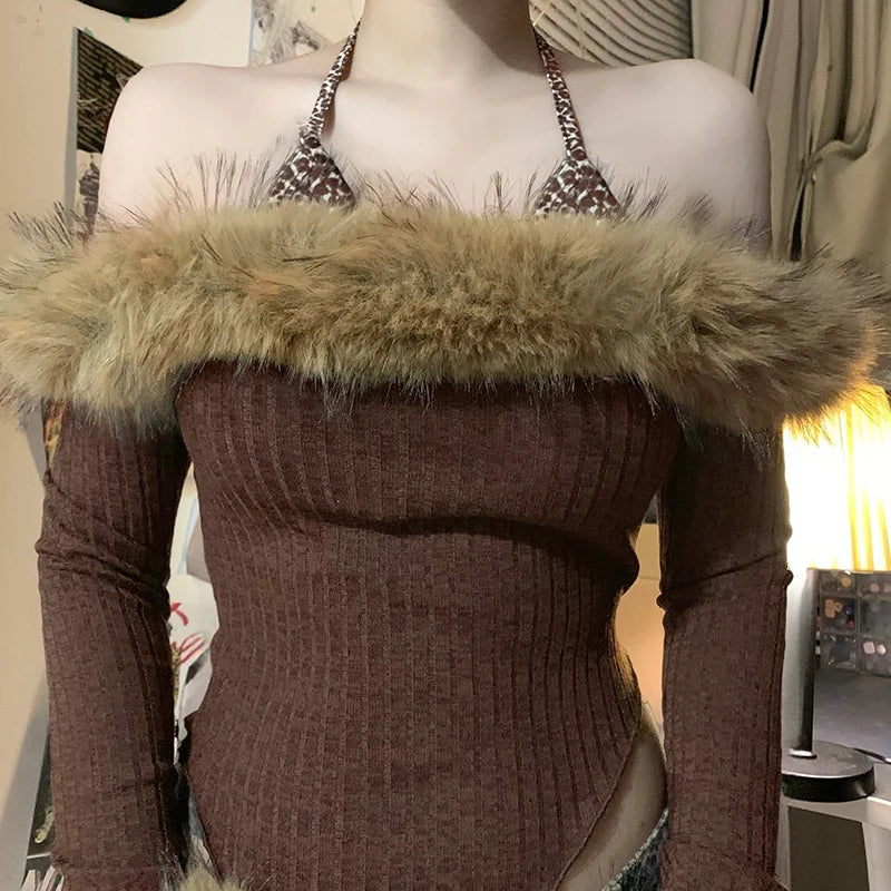 Off Shoulder Faux Fur Top