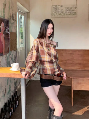 Plaid One Shoulder Top
