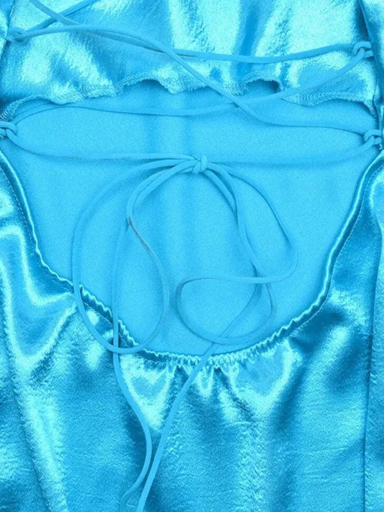 Satin Lace Up Backless Mini Dress