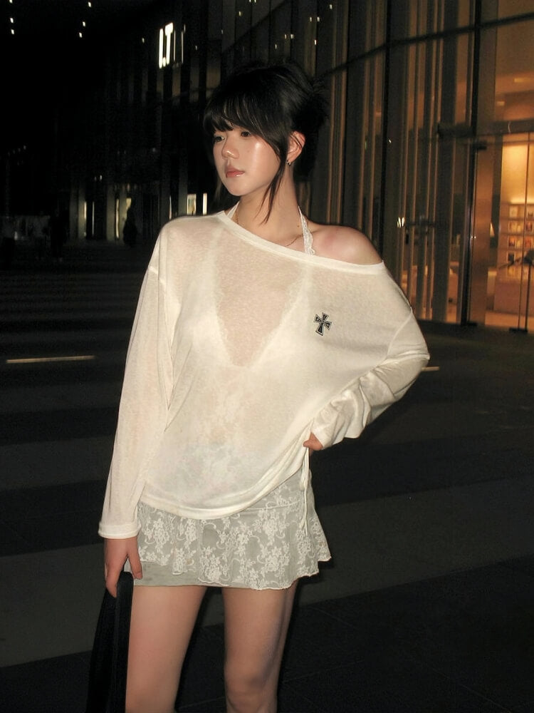 Sheer Cross One Shoulder Top