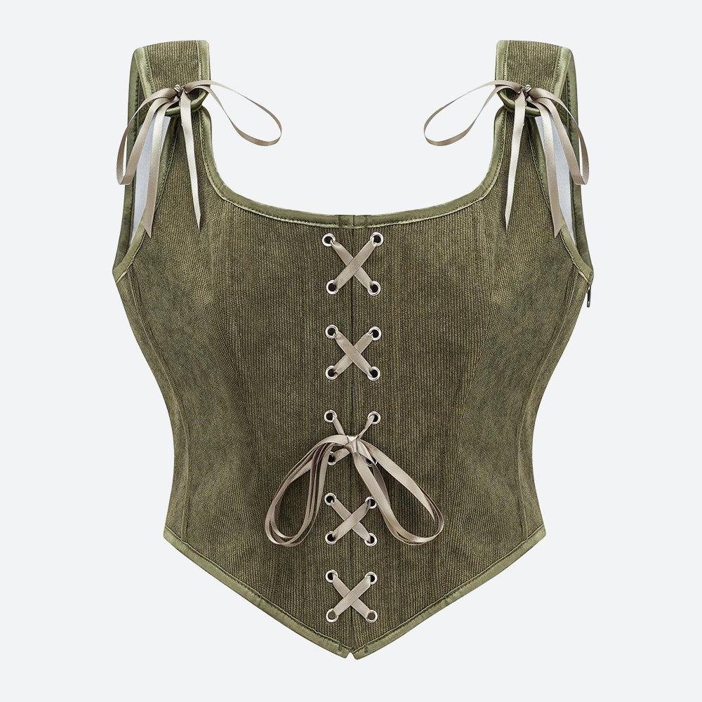 Vintage Corduroy Lace Up Corset Top