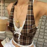 Vintage Plaid Halter Neck Top