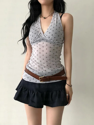 Y2K Halter Neck Polka Dot Top