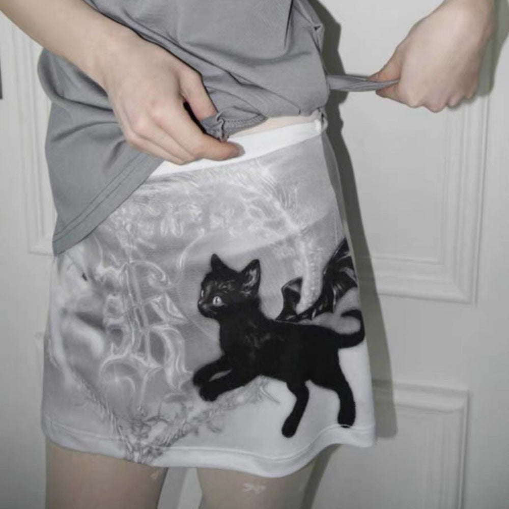 Black Cat Mini Skirt