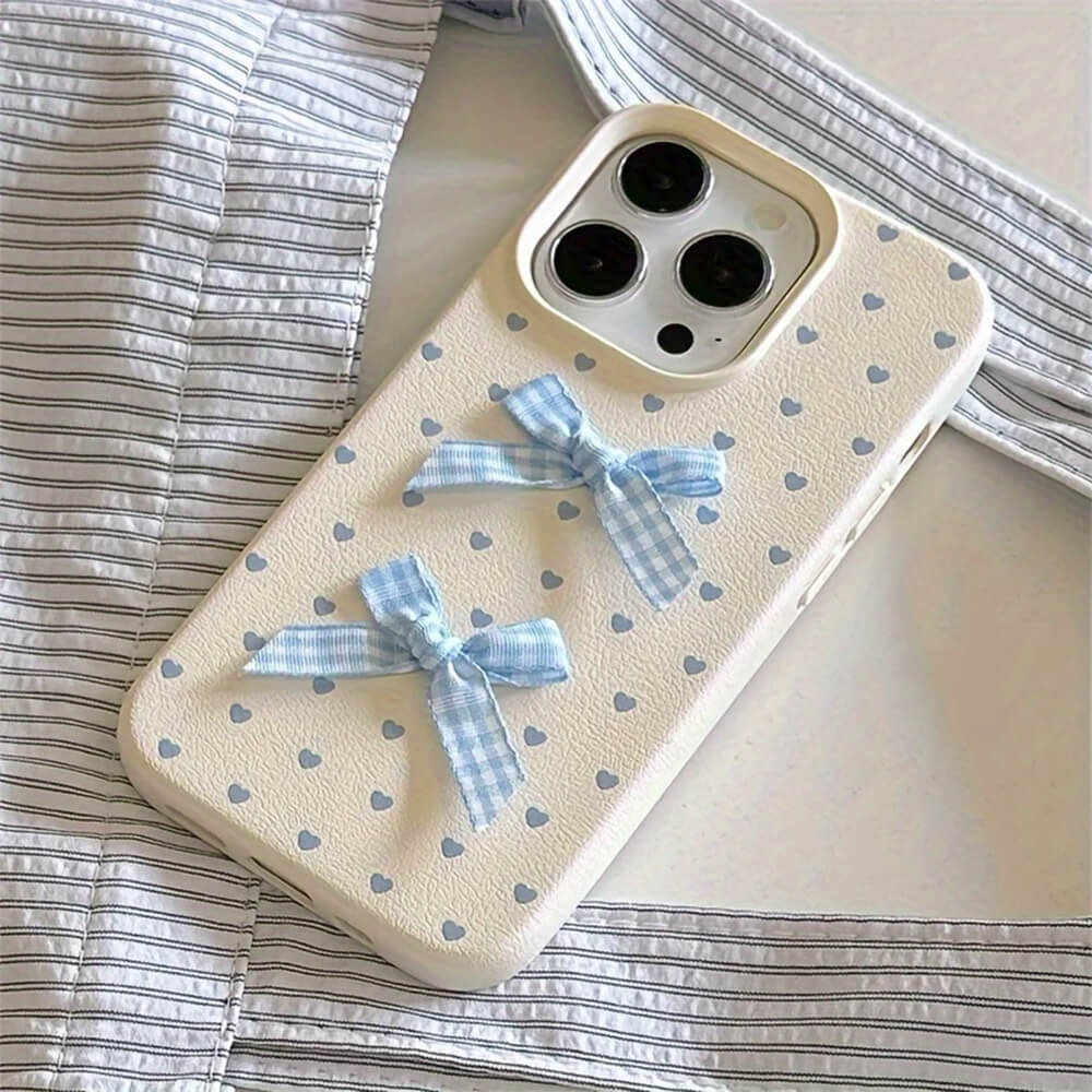 Blue Bows & Heart Dots iPhone Case