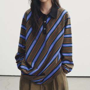 Brown Blue Stripe Rugby Polo
