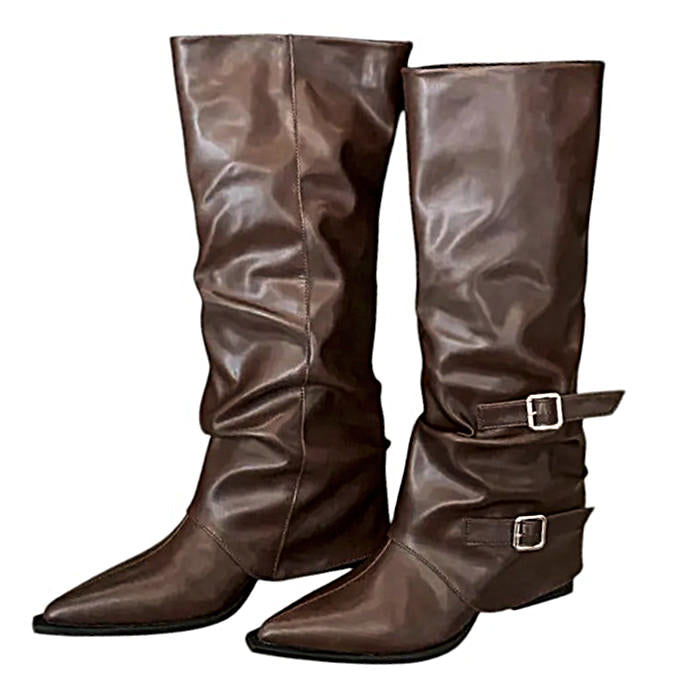 Korean Style Slouch Buckle Boots
