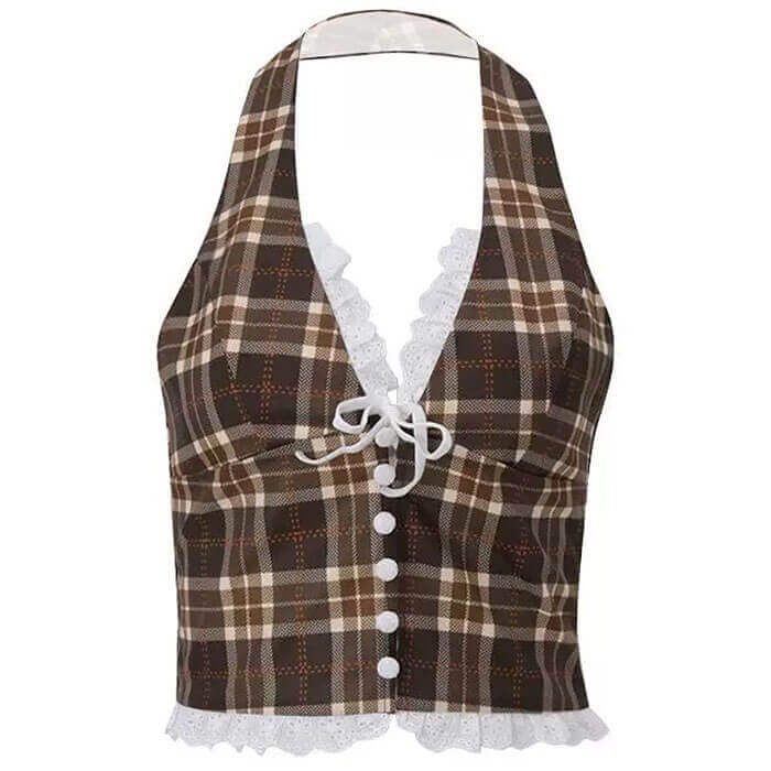 Cottagecore Plaid Halter Top