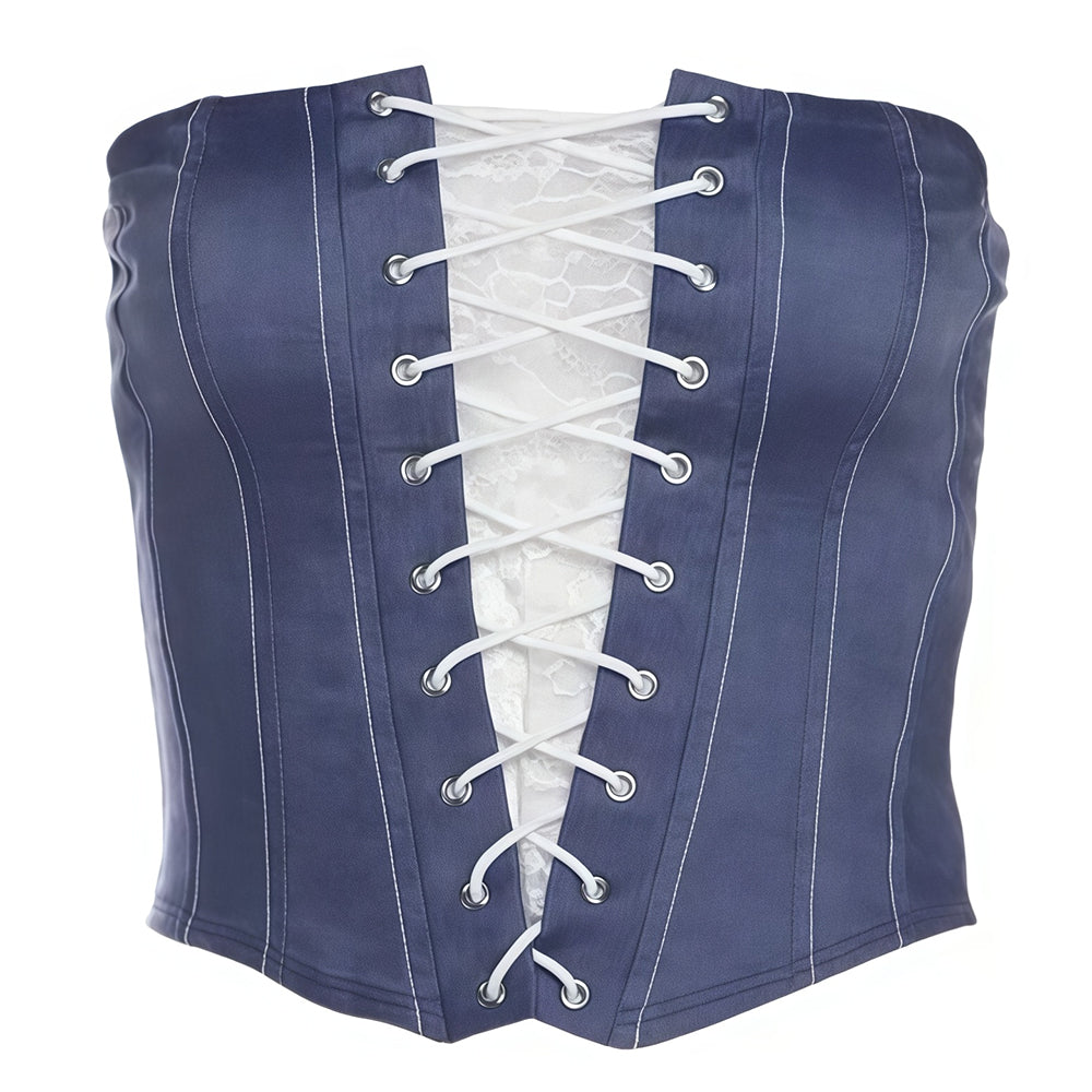 Denim Lace-Up Corset Tube Top
