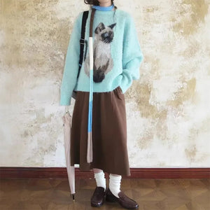 Fluffy Siamese Cat Print Jumper