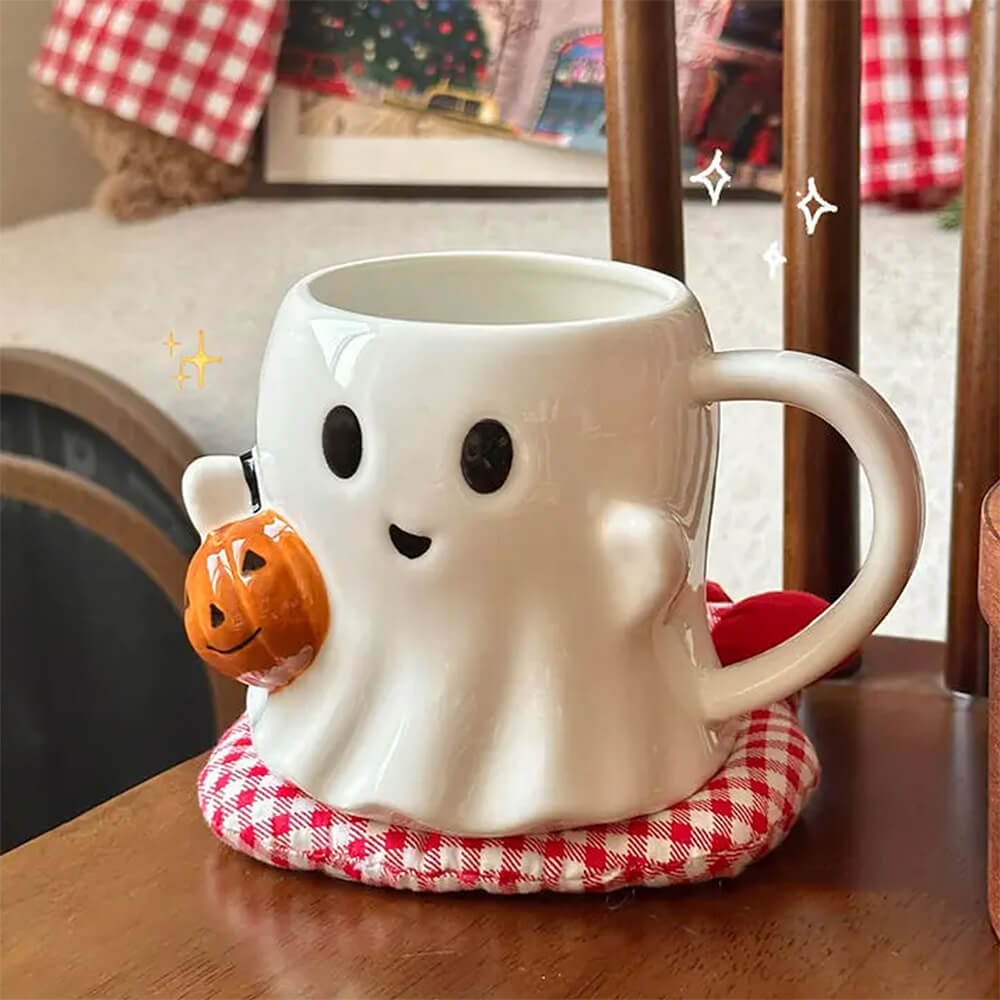 Ghost with Pumpkin Ceramic Mug