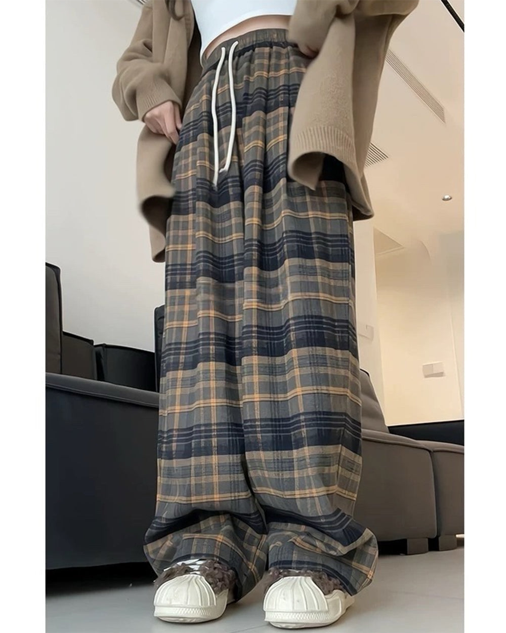 Grandma Aesthetic Cozy Plaid Trousers