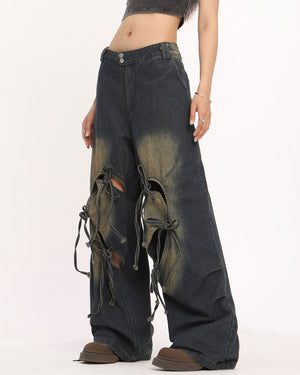 Heart Bow Wide Leg Skater Jeans