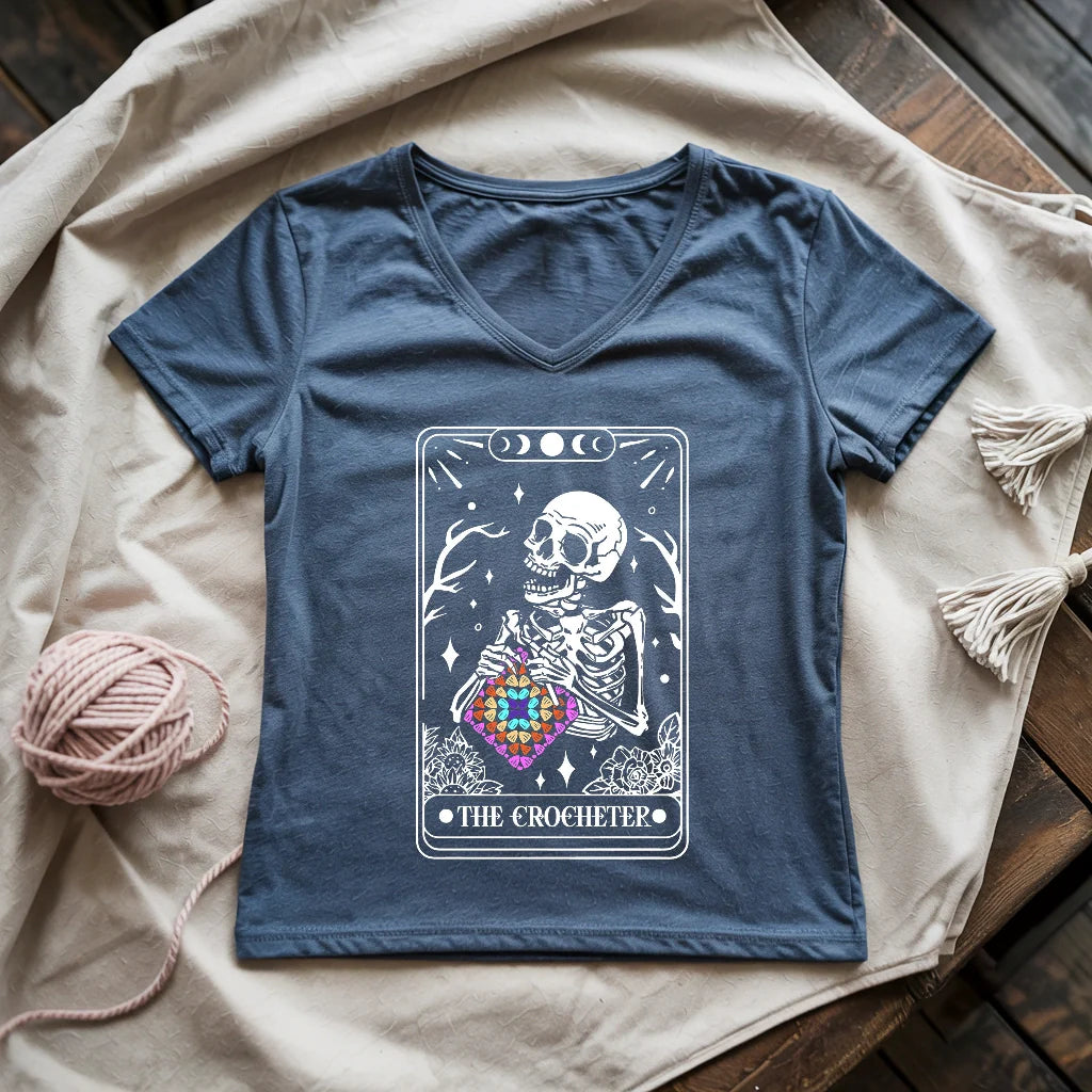 Skeleton Crocheter Tarot Lady V-neck
