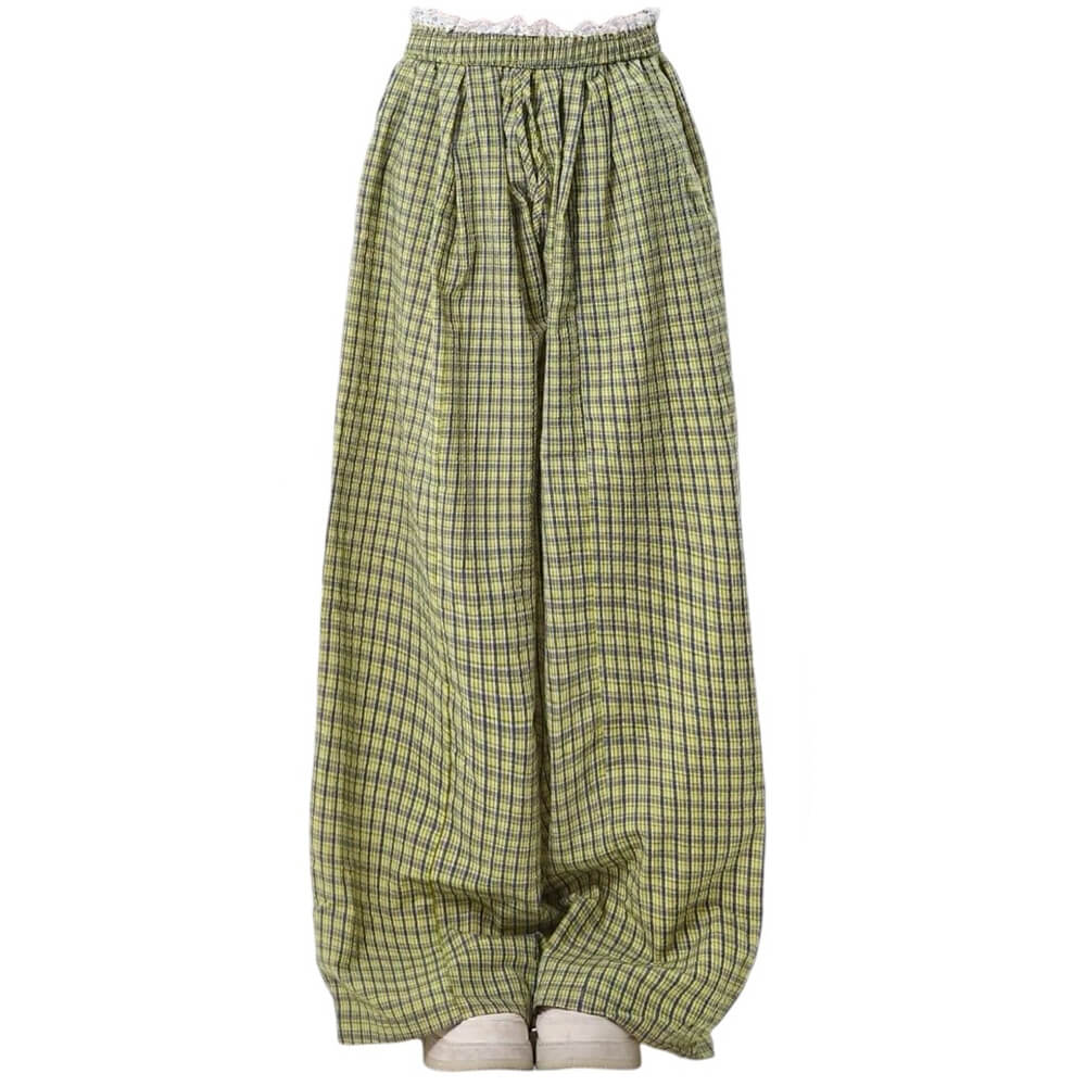 Indie Aesthetic Green Plaid Pants