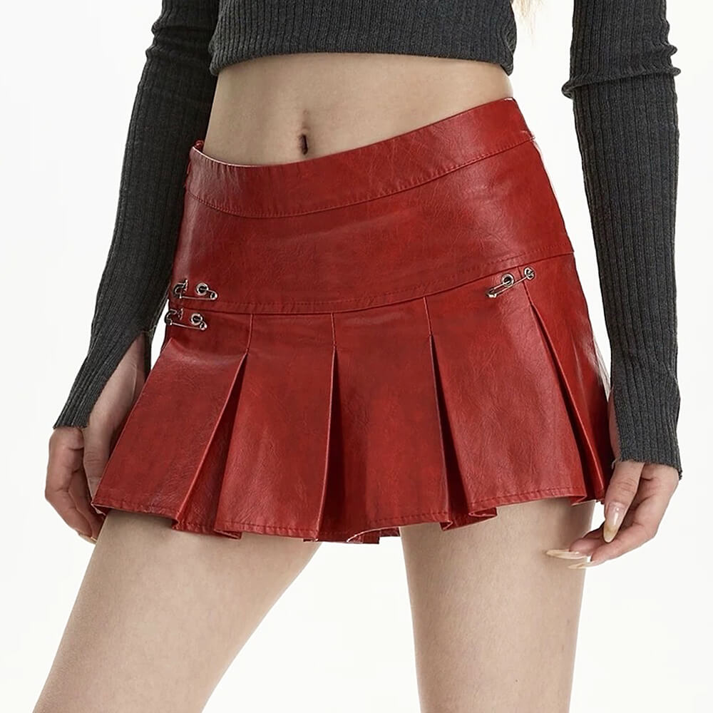 Leather Mini Skirt with Safety Pins