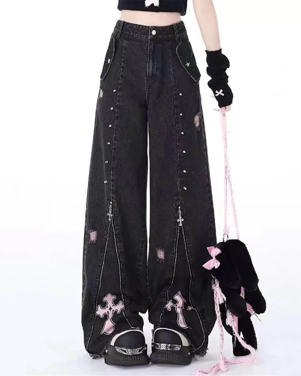 Pastel Goth Cross Baggy Jeans