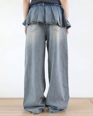 Peplum Waist Denim Wide Leg Jeans
