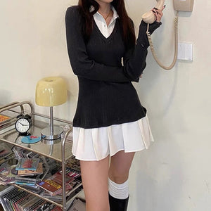 Preppy Style Pleated Knit Dress