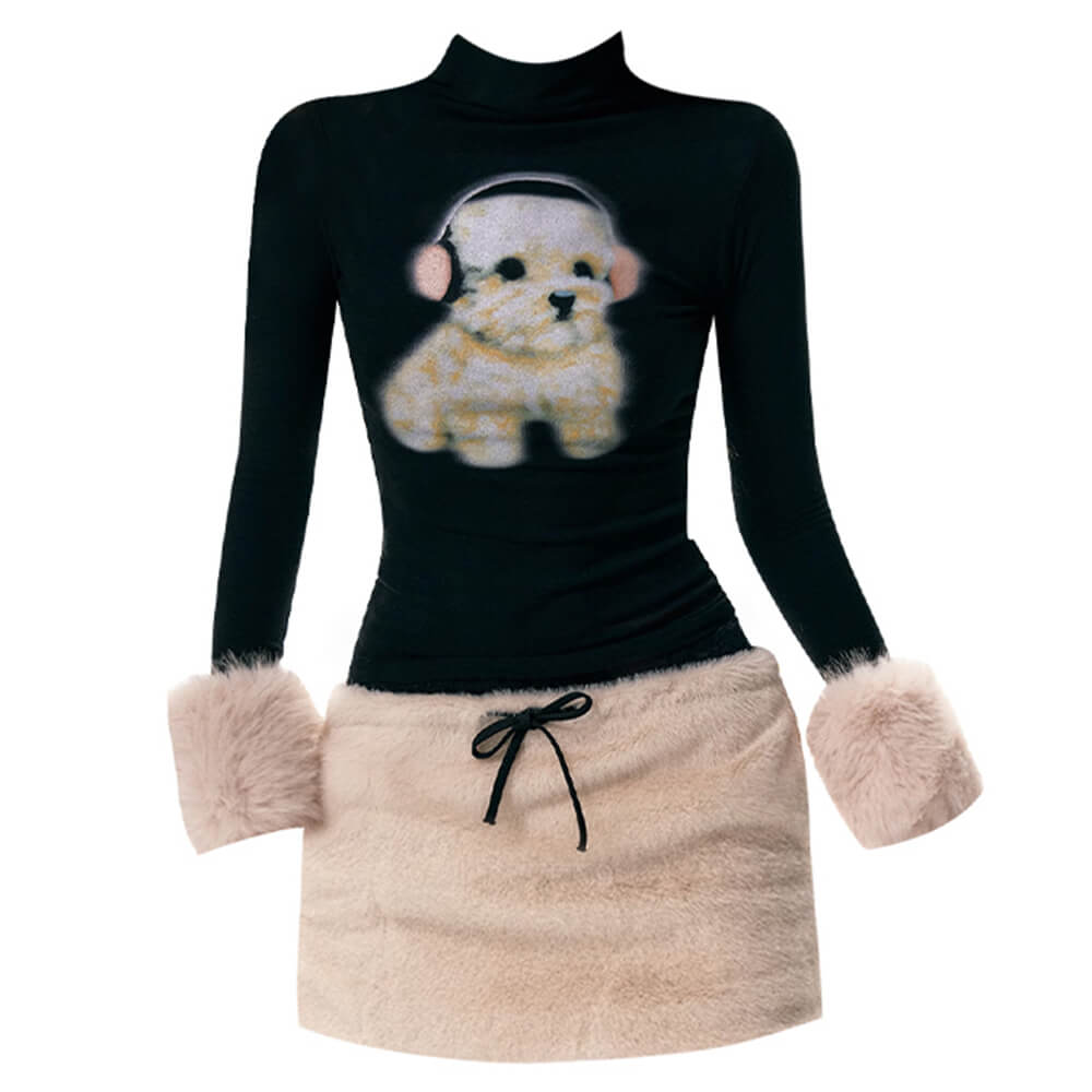 Puppy Turtleneck Jumper & Mini Skirt Co-Ord