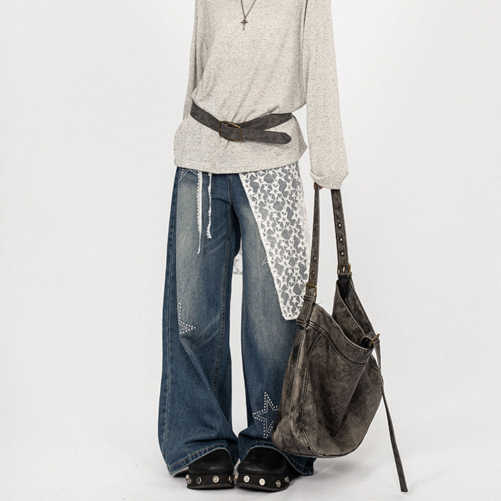 Rhinestone Star Wide Leg Jeans
