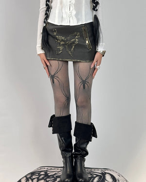 Spider Print Fishnet Tights