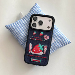 Strawberry Embroidery Denim iPhone Case