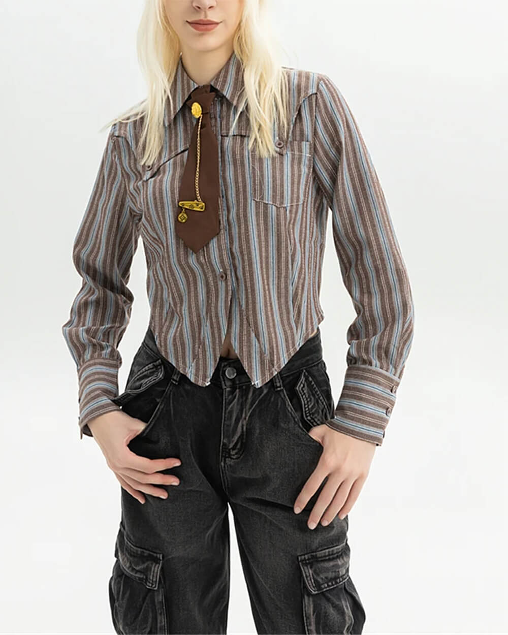 High School Crush Striped Cropped Shirt