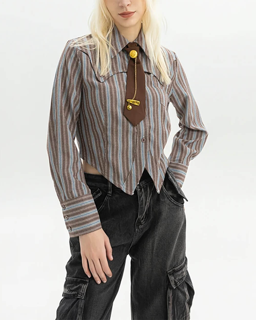 High School Crush Striped Cropped Shirt