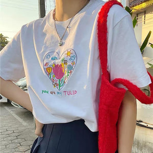 Tulip Embroidery Aesthetic T-Shirt