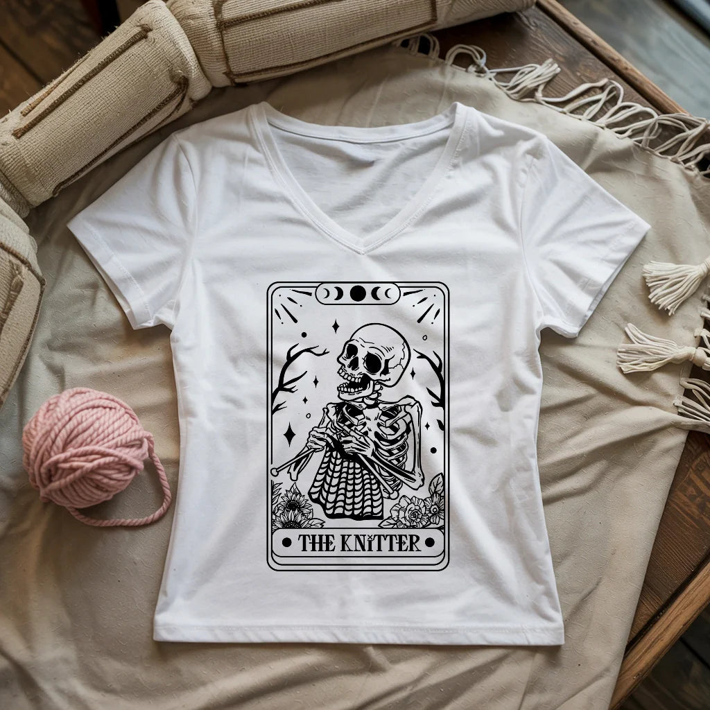 Knitter Tarot Card Lady V-neck