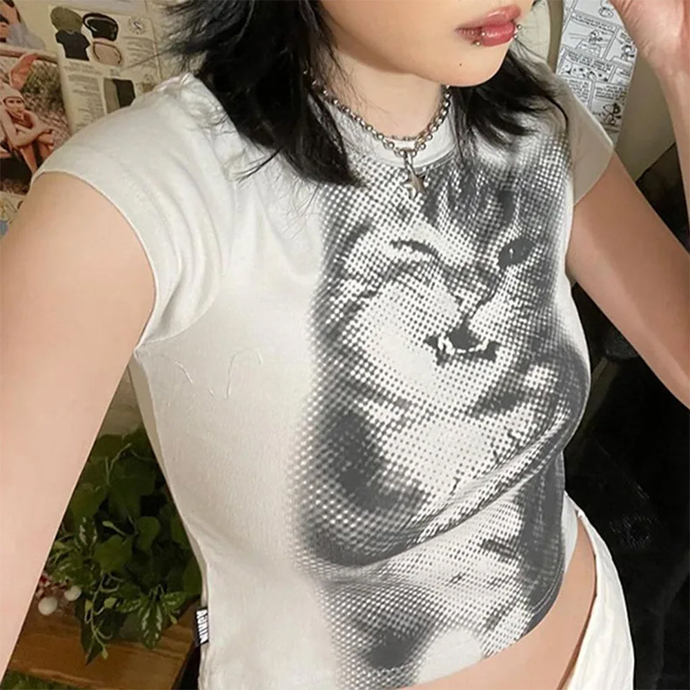 Winking Kitten Y2K Baby Tee