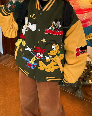 Cartoon College Style Bomber Jacket