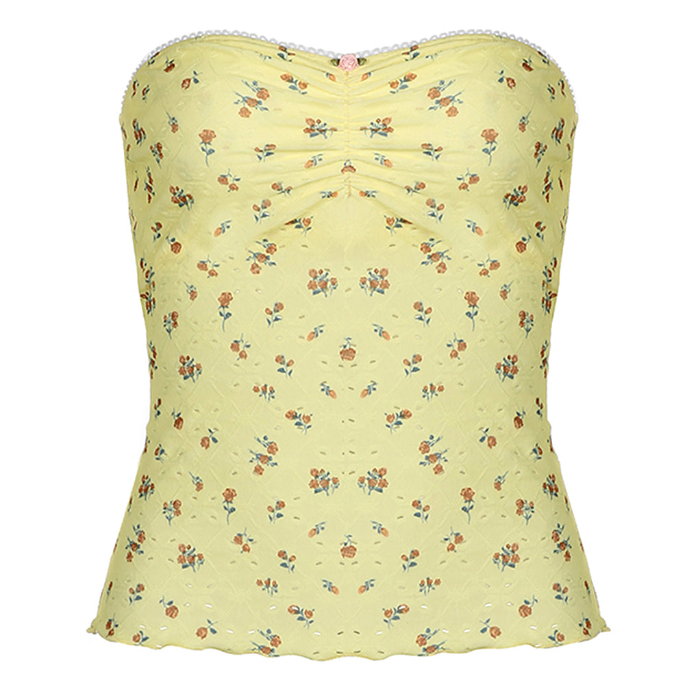 Yellow Cottagecore Floral Tube Top